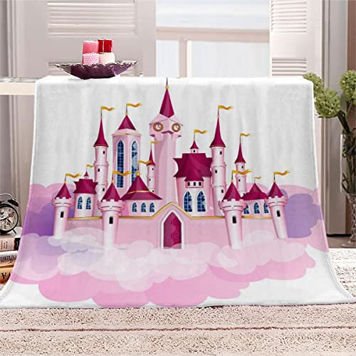 LLSL Prinzessin Schloss Kuscheldecke 150x200 cm Flanell Decke Extra Weich Flauschige Wohndecke Cartoon-Schloss mit Muster Blanket Fleecedecke Waschbar Microfaser Sofadecke Couchdecke bettüberwurf