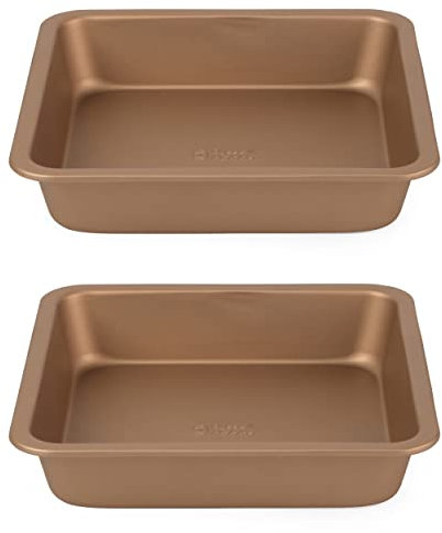 Russell Hobbs COMBO-8125 Set of 2 Opulence 22 cm Non-Stick Square Pan, Carbon Steel, Easy Clean, PFOA Free, Ideal Baking Tins for Cakes, Brownies or Roasting Vegetables, Stylish Design, Gold