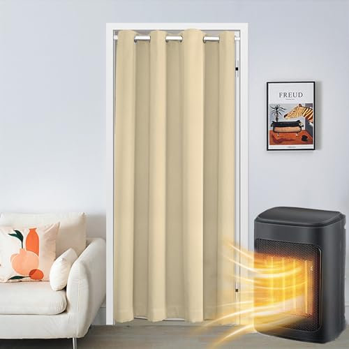 SK Studio Rideau Occultant Isolant Thermique, Rideaux à Oeillets Anti Froid Rideau Séparation de Pièce Anti Bruit pour Salon et Cuisine Beige, 150x200cm