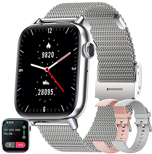 Smartwatch Damen mit Telefonfunktion, 1,8 Zoll HD Touchscreen Armbanduhr Pulsuhr mit 123 Sportmodi SpO2 Schlafmonitor IP68, Menstruationszyklus Fitnessuhr Schrittzähler Kalorien Android iOS (Silber)