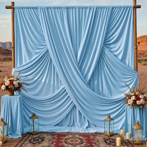 10x8ft Baby Blue Backdrop Curtains for Parties, 2 Panels 5x8ft Wrinkle-Free Polyester Background Curtains for Wedding, Birthday, Baby Shower,Graduation, Decorations