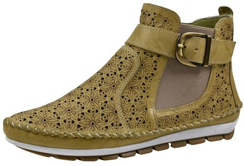 Gemini Damen Stiefelette Leder Cutouts floral Muster 382019-19, Größe:42 EU, Farbe:Grün