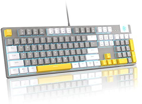 MageGee Mechanical Pink Gaming Keyboard MK-Armor LED Rainbow Backlit and Wired USB 104 Keys Keyboard with Red Switches, for Windows PC Laptop Game(White&Grey)