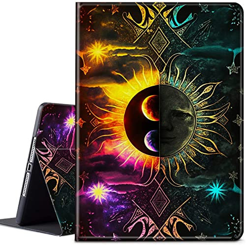 CGFGHHUY Schutzhülle für iPad 9. / 8. / 7. Generation, iPad 10.2 Hülle 2021/2020/2019, leicht, schützendes PU-Leder, Smart Stand Cover mit automatischer Schlaf- und Weckfunktion, Sonne und Planet
