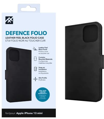 ZAGG iFrogz Defence Folio Protective Case Compatible with iPhone 13 Mini, Durable, Snap On, Smudge Resistant, Slim, Recycled, Black