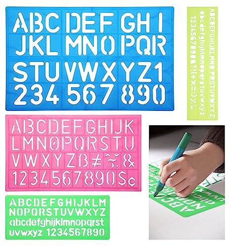 Bewudy 4 Stück Buchstaben schablone, Acryl Alphabet Number Schablone, Schablone Alphabet Buchstabe Zahl Handwerk Kunststoffschablonen Lineal Guide Set für Kinder Zeichnung Schablone Malerei Lernen DIY