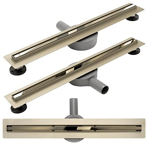 Rea DRAIN LINÉAIRE NEO SLIM MIROIR GOLD PRO 70 cm Caniveau de Douche en Acier Inoxydable Siphon Sol d'évacuation pour Salle de Bain Drain De Plancher Douche (Or)