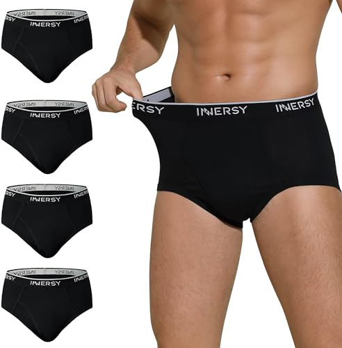 INNERSY Elderly Mens Briefs Underwear Cotton Underpants with Fly Pack of 4 | High Waisted Pants Multipack, Full Back Coverage, Front Opening, Classic Cut, Breathable Fabric, Tag-free, Sports/Casual/Work