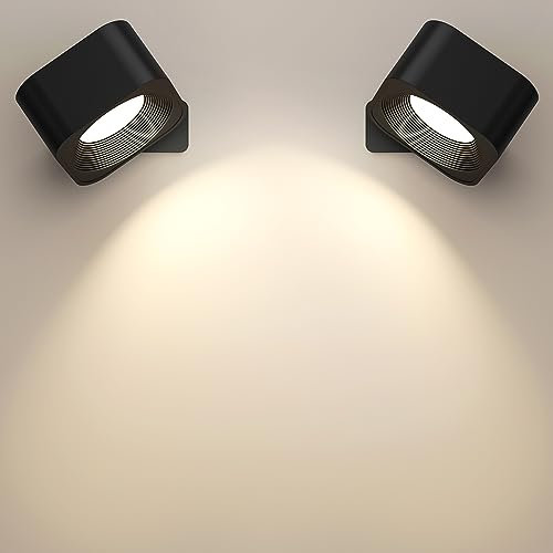 FOMYHEARD 2PC Aplique Pared Interior, LED Lampara de pared 360° Giratoria Lámpara de Interior Batería Recargable Tres Niveles de Temperatura de Color y Brillo, pare Estudio Apliques Pared Dormitorio