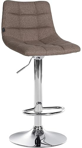 CLP Barhocker Jerry Stoff I Höhenverstellbarer Barstuhl I 360° Drehstuhl Mit Rückenlehne Für Küche Und Lounge, Farbe:Taupe, Gestell Farbe:Chrom