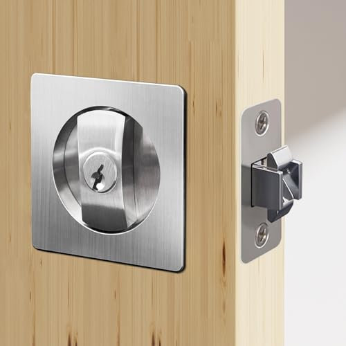 QINAIXQM Cerradura de puerta corredera Cerradura de puerta de bolsillo Cerradura de puerta empotrada invisible Cerradura de embutir Cerradura de puerta de madera plata