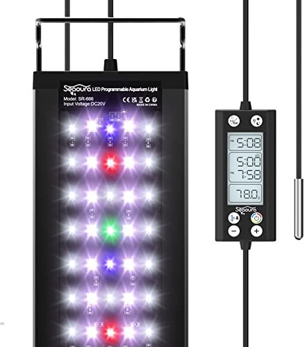 SEAOURA Programmable LED Aquarium Light with LCD Monitor, 24/7 Cycle Fish Tank Lights for Plants, Temperature Alarm, Memory Function, WRBG DIY Color, IP68 Waterproof, for Planted Tank(61-76cm)