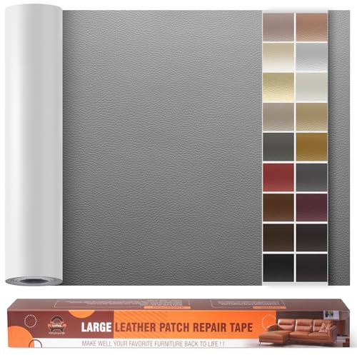 Kunstleder Selbstklebend Leder Reparatur Set, 60 x 300 cm Lederflicken Selbstklebend Leder Flicken Patch Kit für Autositze, Sofa, Jacken, Taschen, Bürostuhl, Motorradsitze (Dunkelgrau)