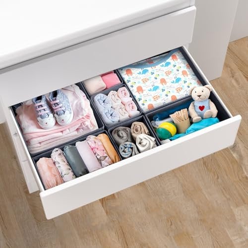 ORLISA 7er Set Schubladen Organizer kompatibel mit MALM Kommode, Faltbare Aufbewahrungsboxen für Kleidung, Geeignet für Schrank und Wickelkommode, Grau