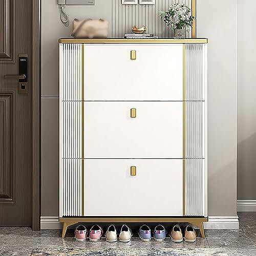 JiangyanBD Slim Shoe Cabinet, Tall Shoe Rack, Shoe Cabinet Hidden Shoe Cabinet, With 3 Flip Drawers, Free Standing Tipping Bucket Shoe Rack Organizer Shoe Organizer For Closet, Hallway, Bedroom