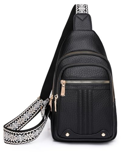 Myhozee Brusttasche Damen Sling Bag, Vegan Leder Crossbody Bag Klein Schultertaschen Crossover & Rucksack Vintage Umhängetasche für Outdoorsport,Wandern, Radfahren,Reisen-Schwarz