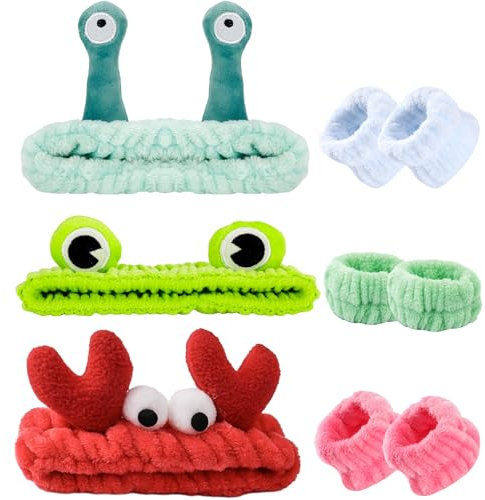 9 Stück Gesicht Waschen Stirnband Set, Spa-Haarband mit Armband, Korallen Fleece Haarband Schminken, Cartoon-Gesicht Waschen Stirnband für Duschen, Hautpflege, Schönheit