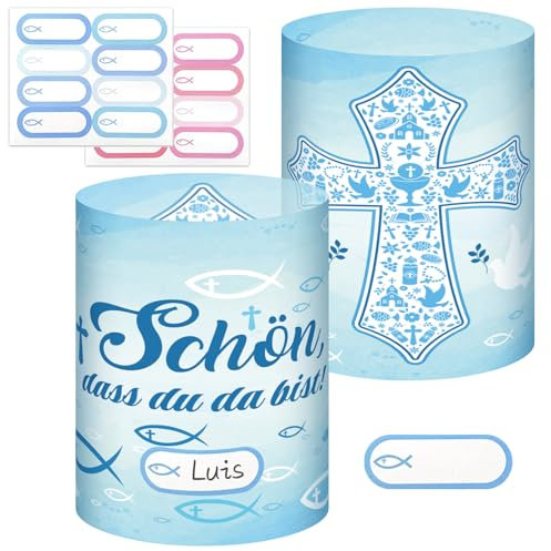 HOWAF Windlicht Tischdeko Geburtstag Deko, Windlicht Kommunion Konfirmation Taufe Ostern Deko, Schön DASS Du Da Bist Geeignet für Teelichter oder Kerzen (Kommunion-Blau)