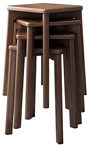 SIBEG 4-teiliger quadratischer Hocker aus massivem Holz, stapelbarer Esszimmerhocker, Home Kitchen Island-Schminkbretthocker, Walnuss