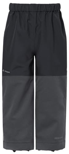 VAUDE Caprea Regenhose Kinder – Outdoorhose Kinder wasserdicht, Winddicht & atmungsaktiv, Abriebfeste Regenhose Kinder Jungen & Mädchen mit anpassbarer Beinlänge – in Schwarz, Größe: 122-128