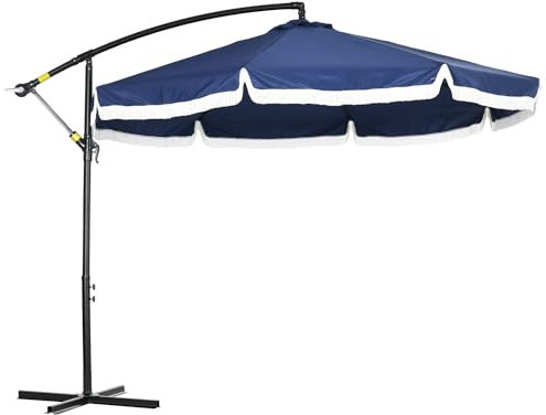 Outsunny Ombrellone Decentrato a 8 Stecche con Manovella Laterale e Base a Croce, Ombrellone da Giardino in Acciaio e Poliestere, Ø295x260 cm, Blu Scuro