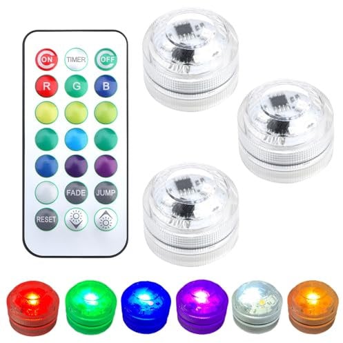 Small Submersible LED Lights with Remote Control, Mini LED Tea Lights Waterproof Battery Operated Flameless Lights for Aquarium Pond Vase Fishtank Party Christmas Halloween Wedding Decoration