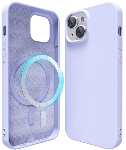 oakxco Silicone Case for iPhone 15 Compatible with Magsafe Magnetic Wireless Charging, Slim Thin Soft Rubber Gel with Magnet, Matte TPU Mag Cover for Women Men, Purple Lavender