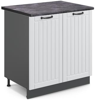 Vicco Spülenunterschrank Fame-Line, Weiß Landhaus/Anthrazit, 80 cm mit Regal, AP Anthrazit