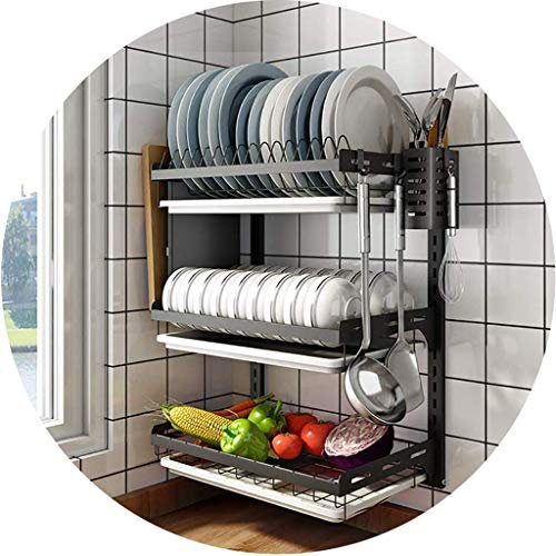 AJKKYFBI Abtropfgestell, Regal, Spülen, 3-lagig, 201 Edelstahl, Wandmontage, Abtropfgestell mit Essstäbchen, Käfig, Küchen-Schneidebrett-Regal