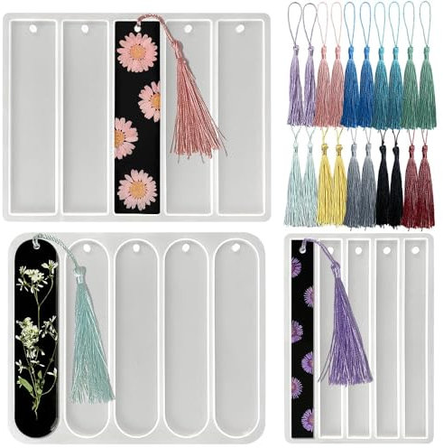 15 Stück lesezeichen silikonform,Lesezeichen Epoxidharz Formen set,DIY Lesezeichen silikonform harz,silikonform epoxidharz,mit 20 Quasten,Es gibt große Rechtecke, kleine Rechtecke und Ovale