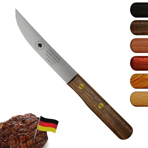 Steakmesser Solingen, Walnuss, Wellenschliff, Holzgriff, rostfrei, Steakbesteck, Steak, Premium, Pizza, Naturholz