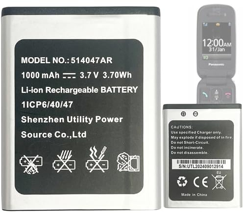 Aousavo 514047AR 514047AR Batterie de Rechange Compatible avec KX-TU446, KX-TU446/4, KX-TU456, KX-TU456EXCE, KX-TU466EXBE, KX-TU466EXWE 514047AR Téléphone Portable Seniors