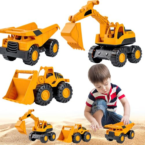 KBIBCK 3 pezzi giocattoli per veicoli da costruzione, sandbox per escavatore giocattolo con sabbia, escavatore, veicoli da cantiere per bambini (03823)