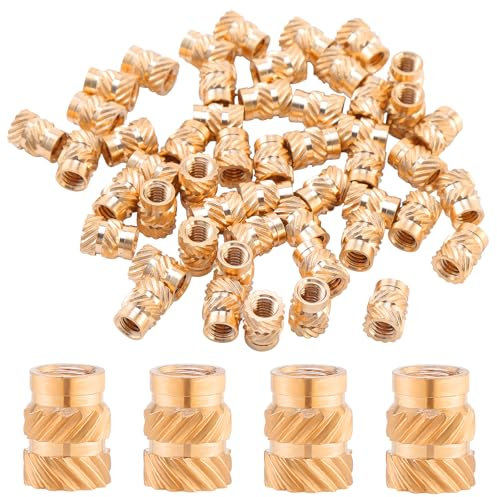 Coptiner 50 Stück 3D Druck Messing Muttern M4x8.1x6.3mm Messing Einbettung Muttern Gerändelte Messingmuttern mit Kunststoff-Box Messing Threaded Inserts für 3D Druckteile Automobil Kunststoffschale