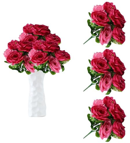 astylishome Deko Blumen 21 Bündel Künstliche Rosen Sträuße Rose Gefälschte Blume für Hochzeit Home Party Geburtstagsparty Arrangement Garten Dekoration 0318