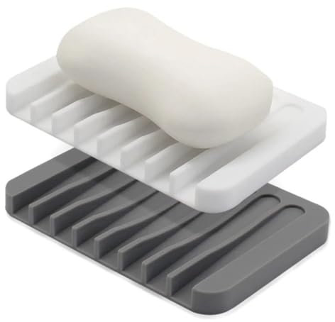 EYVRPAU 2 pièces Savon en Silicone, Porte-Savon en Silicone avec Drain de vidage, Design antidérapant pour Salle de Bain Douche et Cuisine Compteur, Silicone Porte Savon