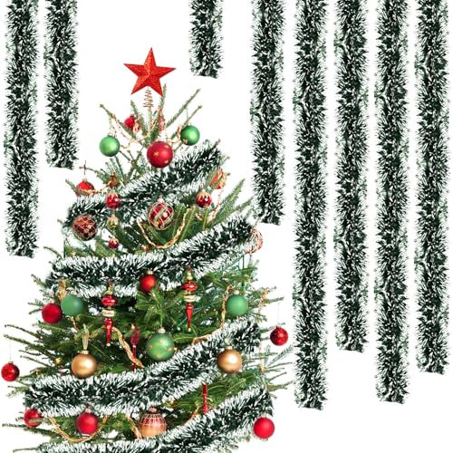 Guirnalda de Oropel de Navidad, CIYIN 2m*5pcs Espumillon Arbol Navidad Verde, Oropel de Navidad Decoración Colgante, Adornos de Navidad para el Arbol para Escaleras Paredes Ventanas Fiestas