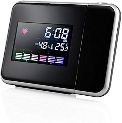 Yagosodee Digital Projection Clock, Projection Alarm Clock with LED Alarm with Temperature Humidity, Display Weather Station Digital Projector Clock, Black