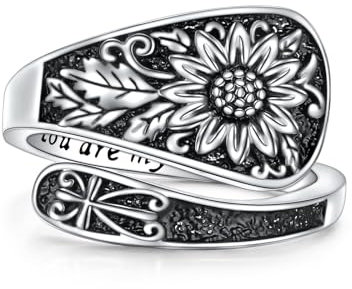 HOOHWE Sterling Silver Sunflower Vintage Spoon Thumb Ring - Adjustable Jewelry For Women