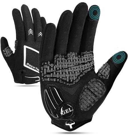 ROCK TAKIN Fahrradhandschuhe für Herren und Damen, 5MM Gel-Pad stoßdämpfende Fahrrad Handschuhe mit Touchscreen, Schweißabwischer atmungsaktive rutschfeste Vollfinger-Fahrradhandschuhe für MTB Rennrad