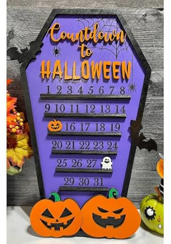 2025 Calendar Uk Countdown Halloween Coffin Calendar Halloween Shaped Countdown Calendar Cutting Three Decoration Bat DIY Halloween Countdown Calendar Wall Calendar Daily (Purple, 30X19CM)