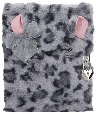 Depesche 13356 TOPModel Cosy Cat - Tagebuch mit Schloss, Journal mit Leo-Fell in Grau-Schwarz, 96 linierte und illustrierte Seiten für Eintragungen