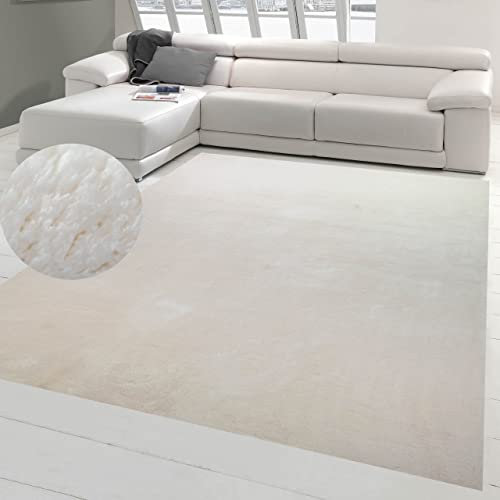 Teppich-Traum Teppich Wohnzimmer Teppichset Eingangsbereich Gang rutschfest weich mit angenehmem Uni-Design in Creme 200 x 280 cm