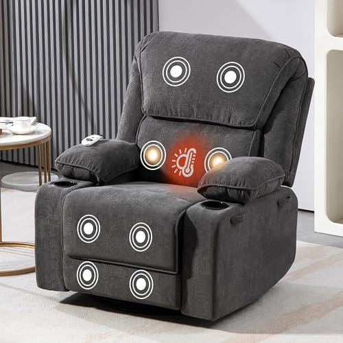 BRTHORY Poltrona Massaggiante Reclinabile Manuale 150°, Poltrona Relax Girevole con 2 Portabicchieri, Telecomando, Poggiapiedi e 1 Tasche Laterali, Girevole a 360°