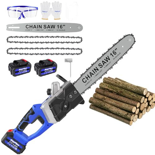 Motosierra inalámbrica inalámbrica de 16 pulgadas, con potencia de 1200 W, cortador de ramas eléctrico con batería de 4000 mAh, 2 baterías para cortar madera, podar árboles