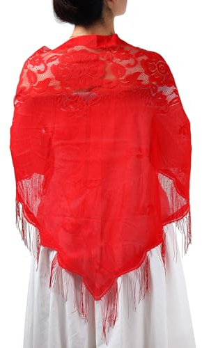 MILAKOO Dreieck Spitze Stola Schal Damen mit Quasten Festlich Abend Party Mesh Hochzeit Schals