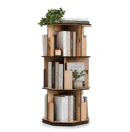 Vigo Wood 3 Ebenen Drehbares Bücherregal, Dekoratives Standregal für Zuhause und Büro (Eiche)