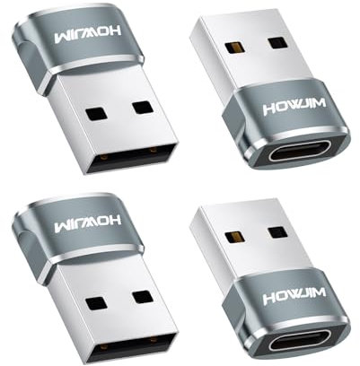 HOWJIM USB 2.0 auf USB C Adapter 4 Stück,PD27W/66W Schnellladen 480Mbps Datenübertragung,Typ-C Buchse auf USB Stecker OTG Adapter für M-acBook,i-Phone 17/16/15 Serie i-Pad G-alaxy X-Peria P-ixel Grau