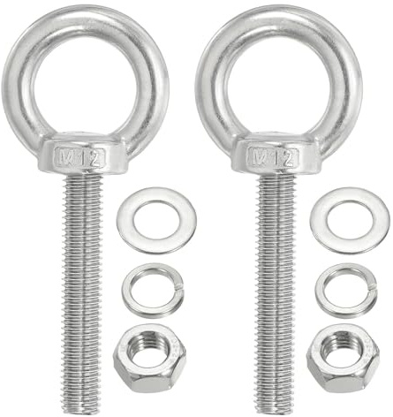 TA-VIGOR 2Pcs M12 x 70mm Lifting Long Eye Bolt, 304 Stainless Steel Wall Expansion Anchor Bolts, Masonry Concrete Screws Shoulder Eyebolt Lifting Ring with Nuts Washers for Hanging Hammock Article