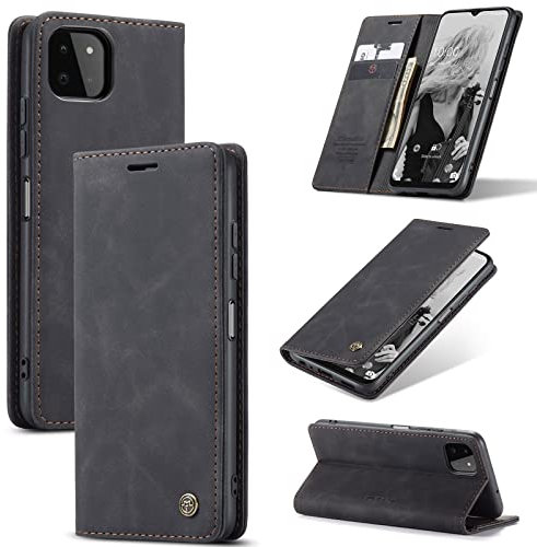 owlhold Handyhülle Samsung Galaxy A22 hülle Galaxy A22 klapphülle Premium Lederhülle Weiches Vintage Faltbare Ständer Schutzhülle Kartenfach Standfunktion hülle Samsung Galaxy A22 4G/5G - Schwarz